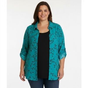JMS Just My Size Button Down Cami Blouse, Sewn in Tank Women’s Size 2X, Teal